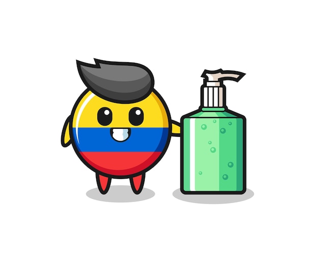 Bonito desenho de distintivo de bandeira da colômbia com desinfetante para as mãos