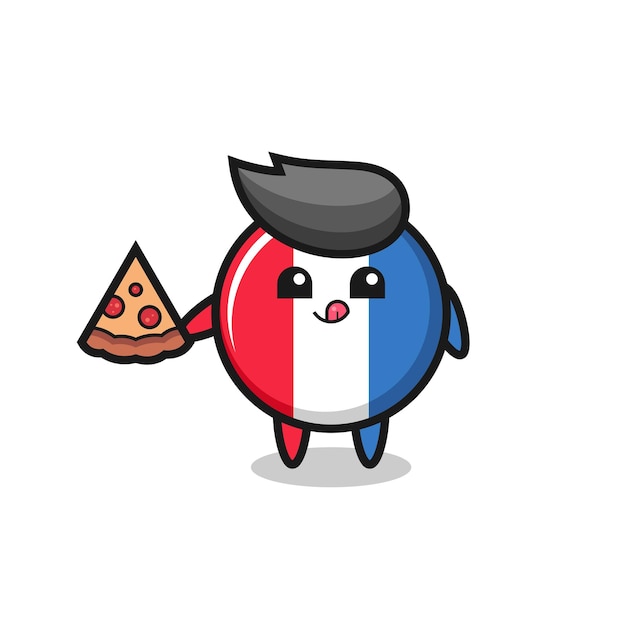 Bonito desenho de distintivo de bandeira da frança comendo pizza