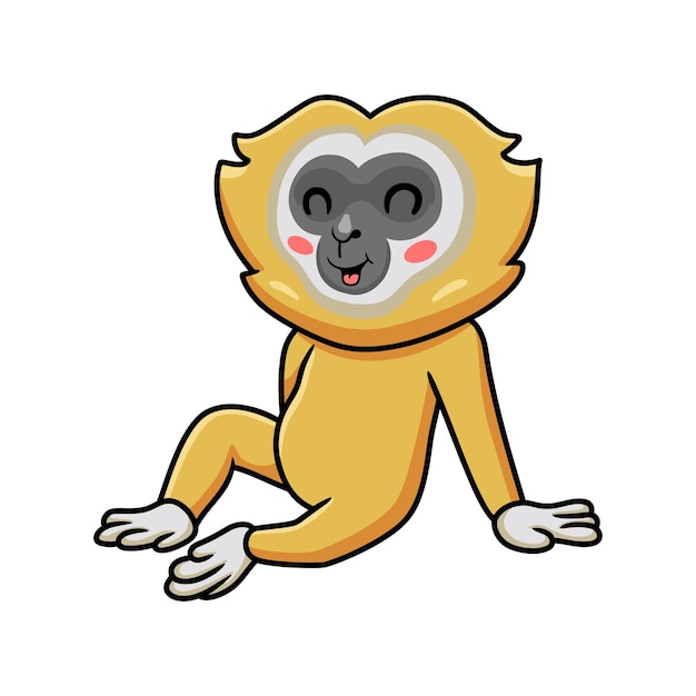 Desenho De Macaco Gibão De Mão Branca Bonito Sentado PNG , Animal