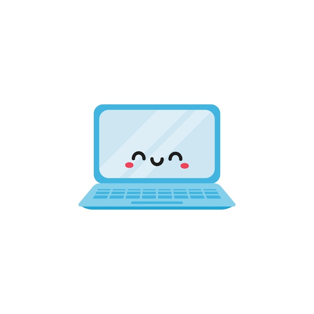 Bonito desenho de laptop sorridente. ilustração em vetor de personagem feliz