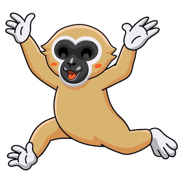 Desenho De Macaco Gibão De Mão Branca Bonito Sentado PNG , Animal