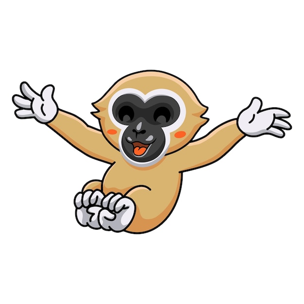 Bonito desenho de macaco gibão de mão branca posando