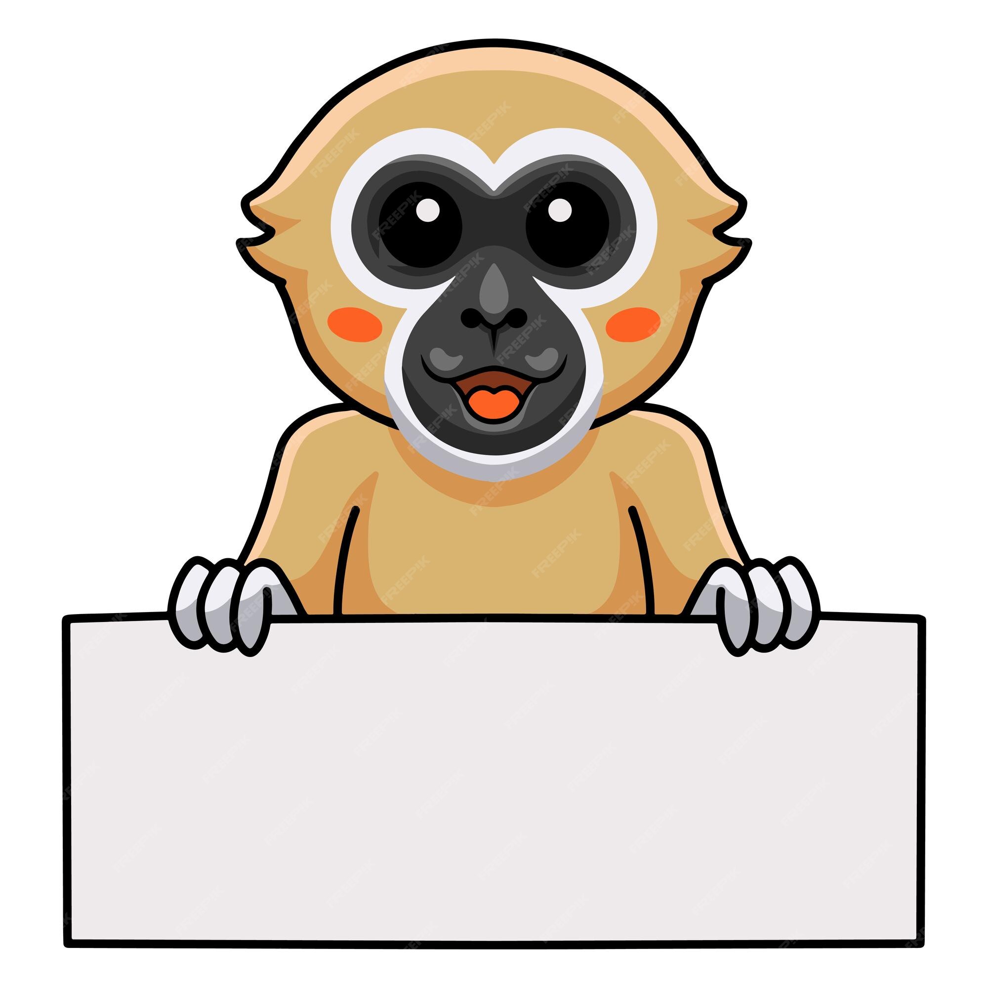 Desenho De Macaco Gibão De Mão Branca Bonito Sentado PNG , Animal