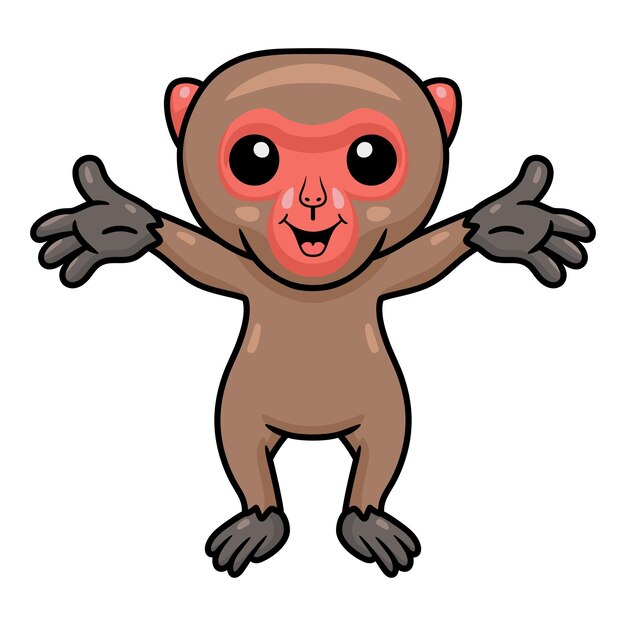 Vetor bonito desenho de macaco japonês levantando as mãos