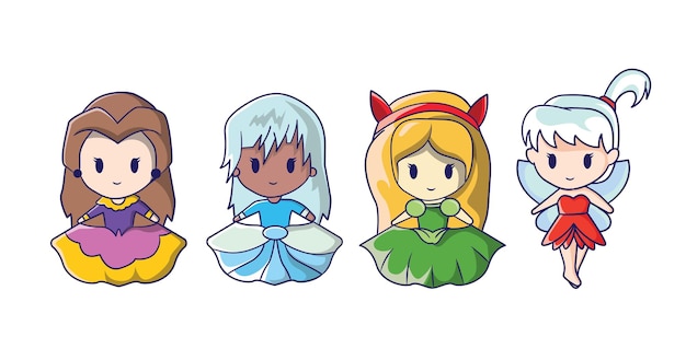 Vetor bonito design plano coleção de princesas de contos de fadas