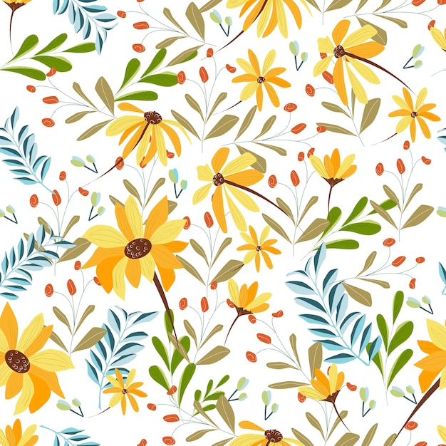 Bonito doce amarelo e azul flor tropical sem costura padrão