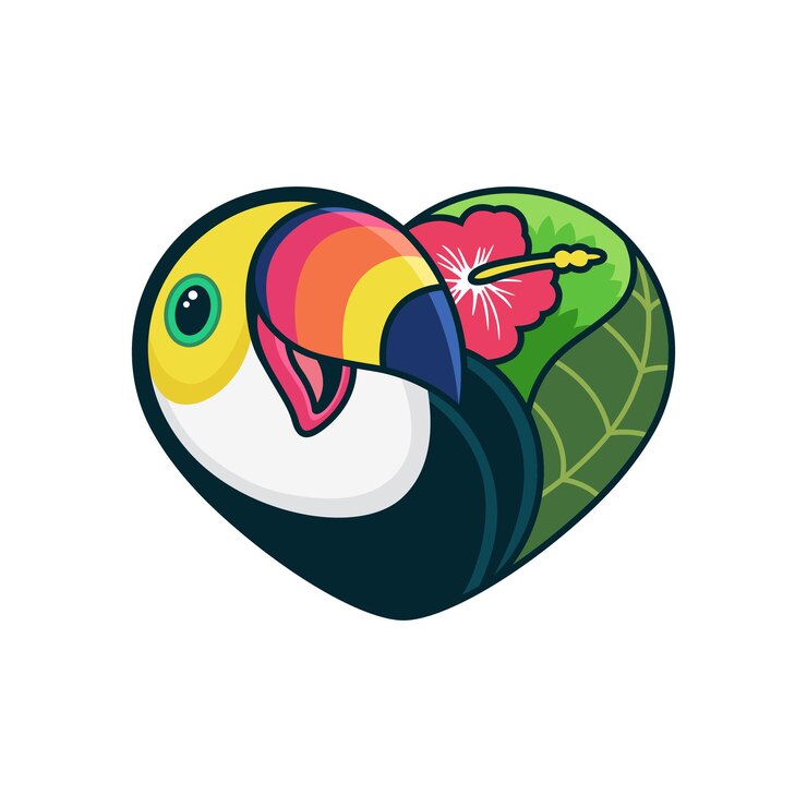 Vetor bonito dos desenhos animados de tucano com ilustração do ícone dos desenhos animados do amor. conceito de ícone de animal em fundo branco