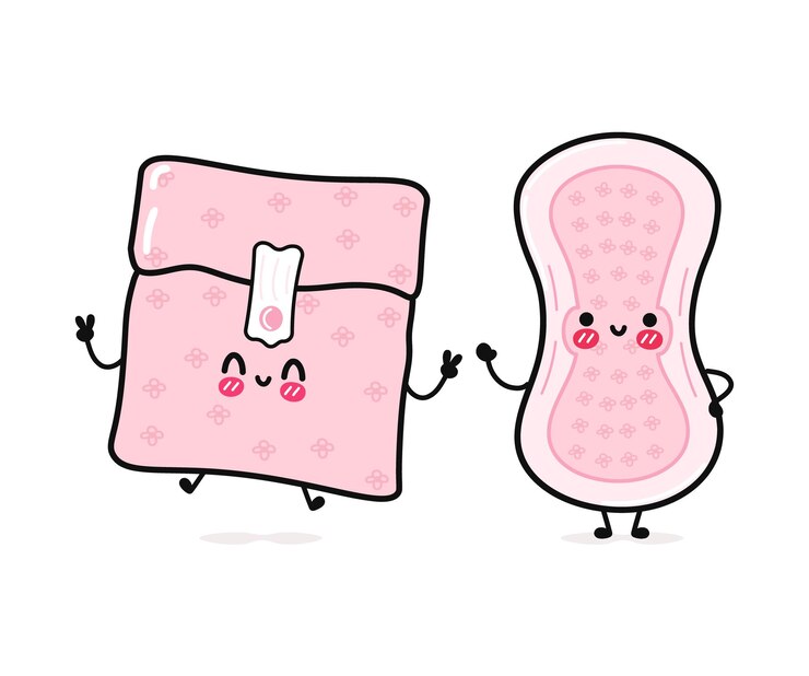 Vetor bonito e engraçado absorvente menstrual rosa feliz