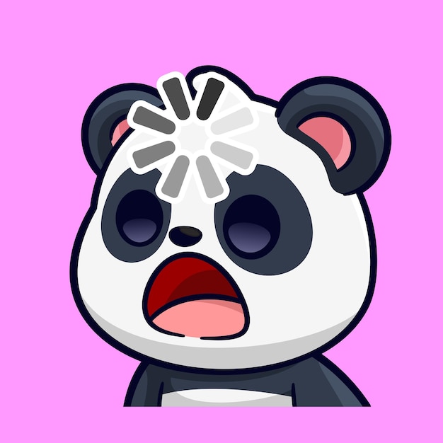 Vetor bonito emote panda confuso com marca em branco na cabeça ilustração vetorial de desenho animado premium