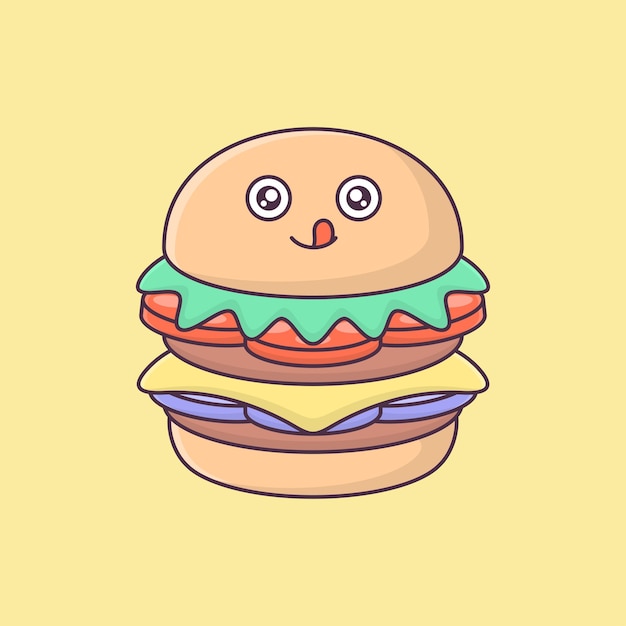 Vetor bonito hambúrguer cartoon fast food vetor ícone ilustração comida natureza ícone isolado