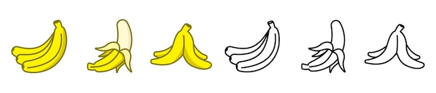 Vetor bonito ícone de fruta de banana descascada banana e pele de banana símbolo de resíduo orgânico objeto
