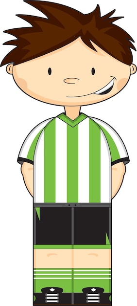 Vetor bonito jogador de futebol de desenho animado em ilustração esportiva de camisa listrada