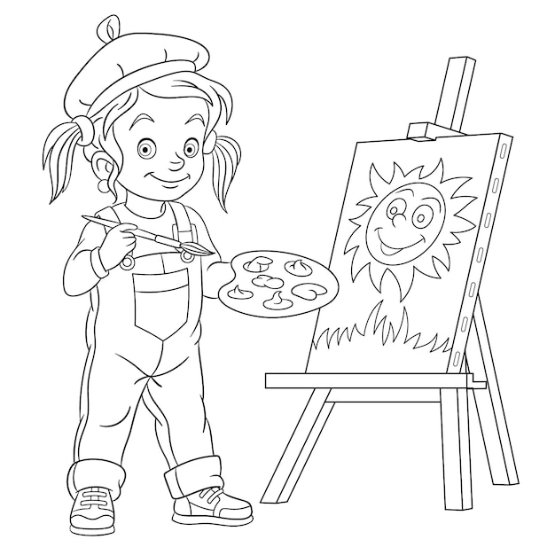 Desenho de Menino pintando quadro para colorir - Tudodesenhos