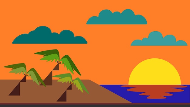 Bonito lindo fundo de ilustração de paisagem de praia laranja calma