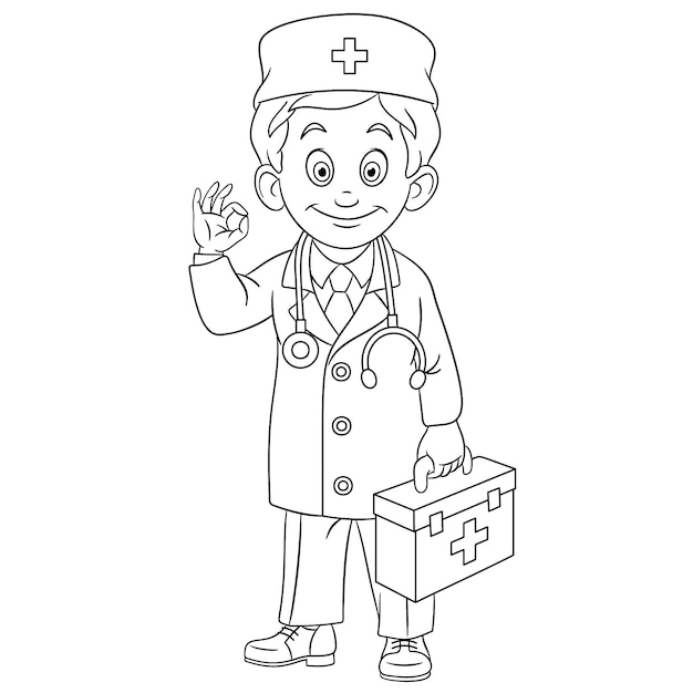 Desenho para Colorir – Profissão Médico - Aula Pronta