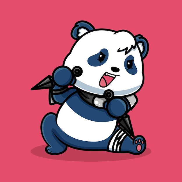 Bonito ninja panda cartoon vector icon ilustração animal mascote ícone conceito isolado vetor premium flat cartoon style