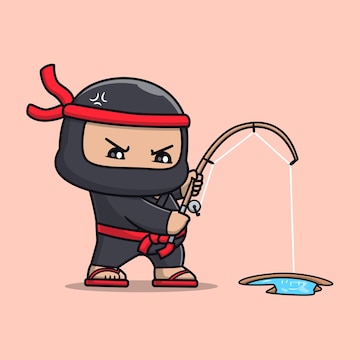 Ninja bonito trabalhando no laptop dos desenhos animados vetor ícone  ilustração pessoas ícone de tecnologia isolado plano