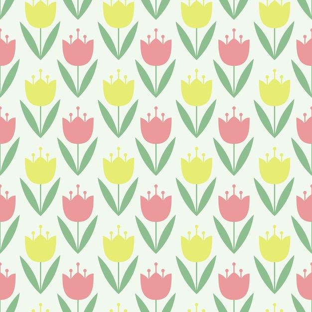 Bonito padrão floral sem costura com tulipas em fundo pastel