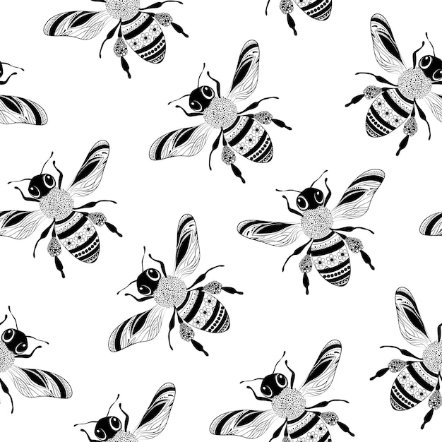 Bonito padrão sem emenda com abelhas a voar. ilustração vetorial eps 10