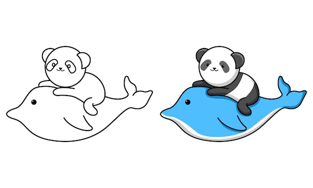 Bonito panda e golfinho para colorir para crianças