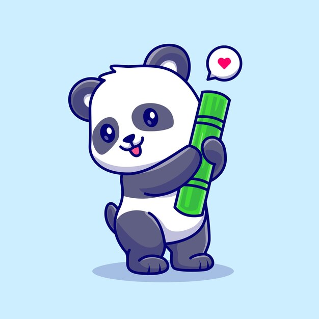 Bonito panda hug bamboo cartoon vector icon ilustração. conceito de ícone de natureza animal isolado premium