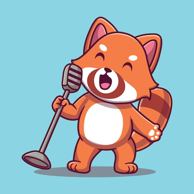 Bonito panda vermelho cantando ilustração de ícone do vetor dos desenhos animados. conceito de ícone de música animal isolado.