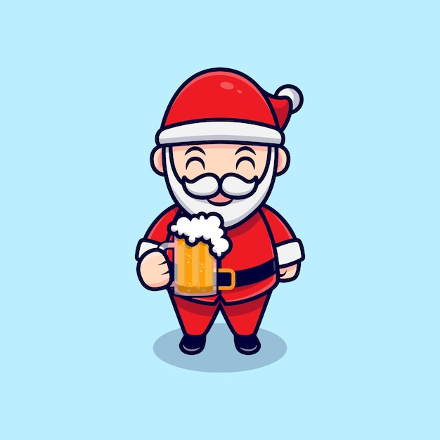 Bonito papai noel bebendo cerveja mascote dos desenhos animados.