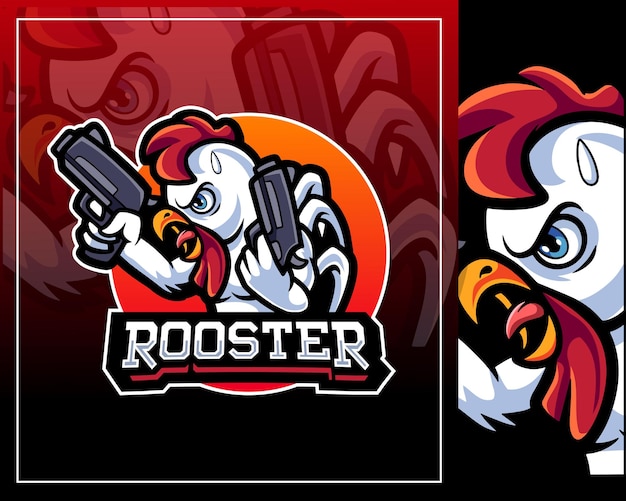 Vetor bonito pequeno galo gangster mascote esport design de logotipo