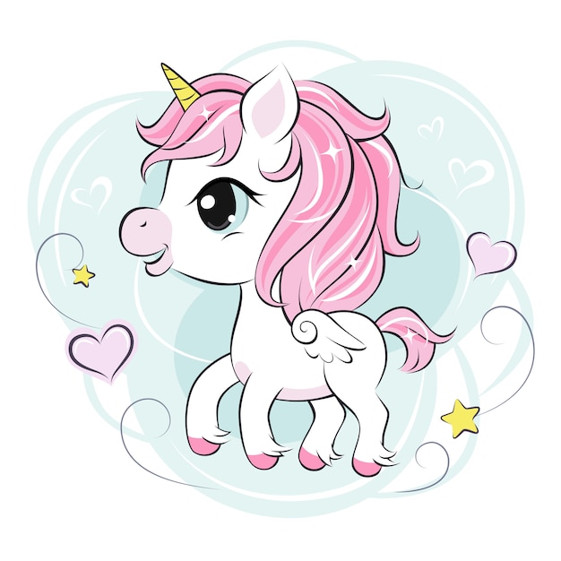 Bonito pequeno personagem de unicórnio na hortelã
