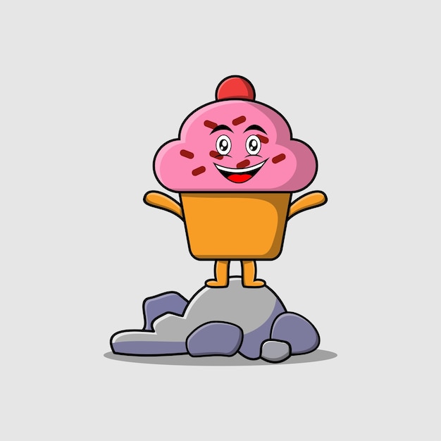 Bonito personagem de desenho animado cupcake em pé no estilo de desenho animado de ilustração vetorial de pedra