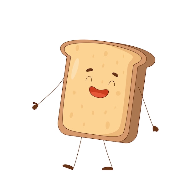 Vetor bonito personagem de desenho animado positivo de pão torrado