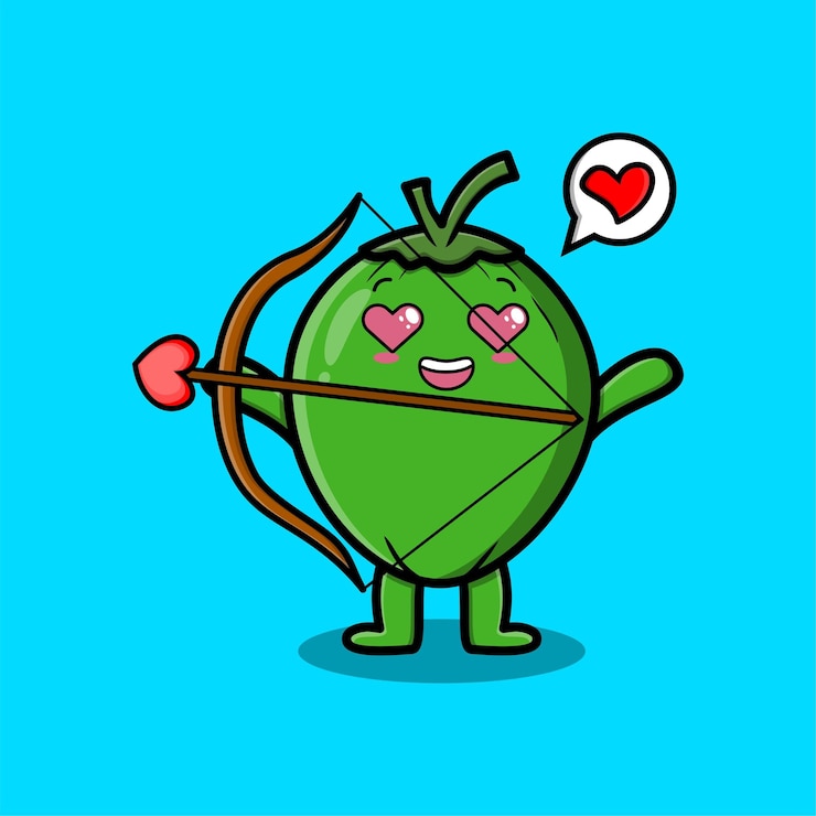 Vetor bonito personagem de mascote de desenho animado cupido romântico coco com seta de amor em design moderno