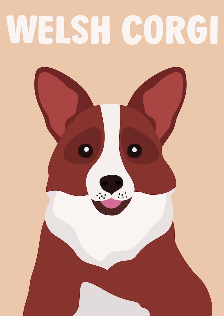 Vetor bonito retrato de welsh corgi cartaz de cachorro corgi impressão de animais de crianças engraçadas