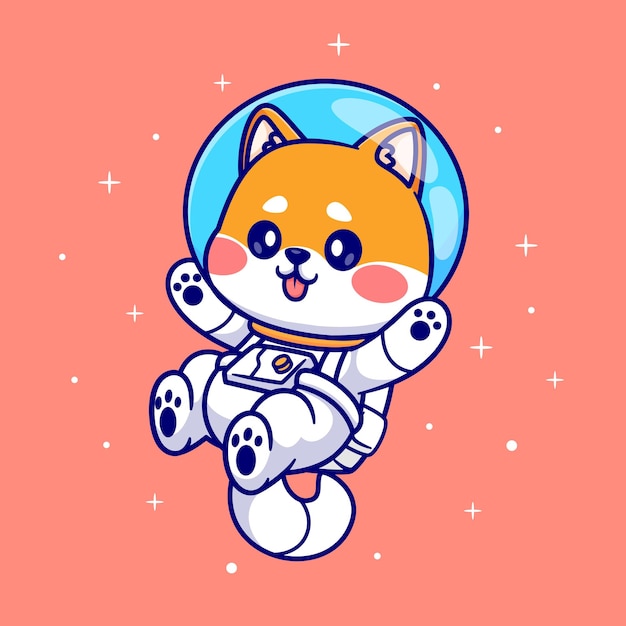 Bonito Shiba Inu cão astronauta flutuando no espaço dos desenhos animados vetor ícone ilustração. Ícone de ciência animal