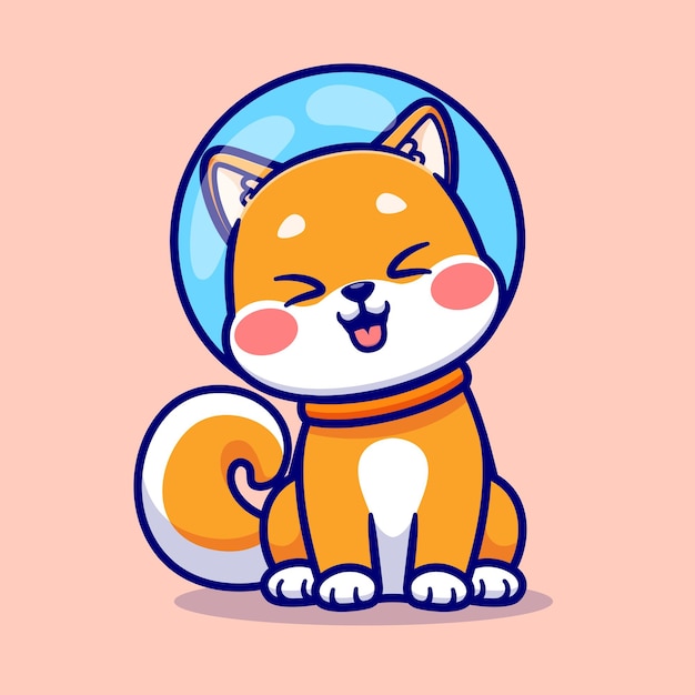 Bonito shiba inu cão astronauta sentado dos desenhos animados ilustração vetorial ícone ciência animal isolado