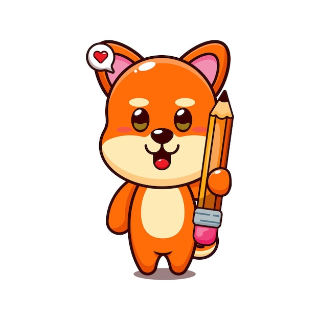 bonito shiba inu segurando a ilustração vetorial de desenho de lápis