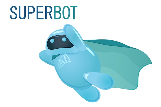 Bonito super voador com capa AI Bot pronto para ajudar as empresas a resolver problemas Inteligência artificial
