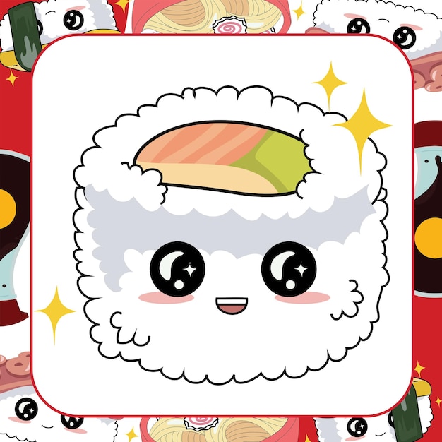 Bonito sushi flashcard para crianças. promoção de comida tradicional japonesa. ilustração vetorial.