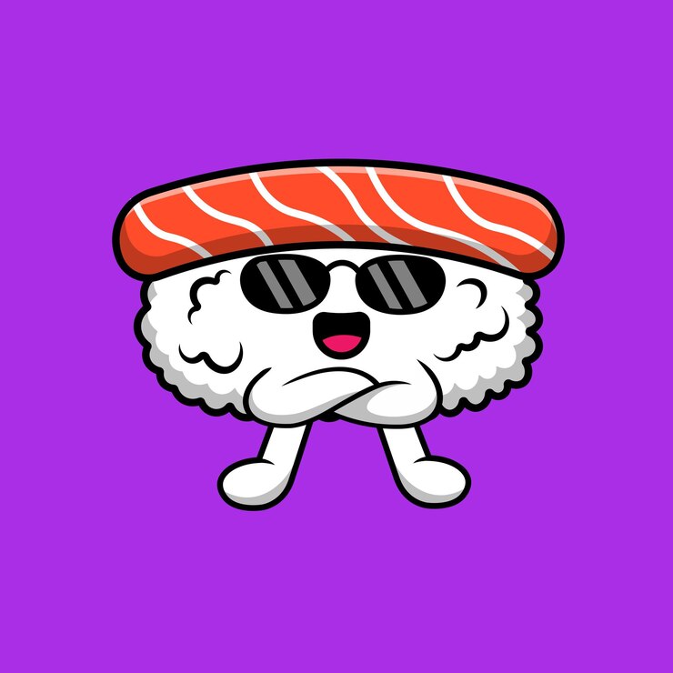 Bonito Sushi usando óculos de sol em pé ilustração de ícones vetoriais dos desenhos animados