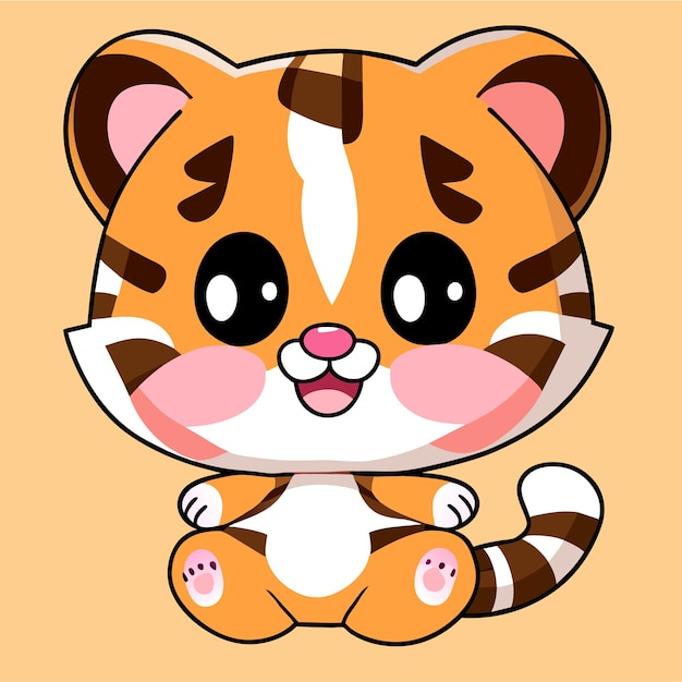 Vetor bonito tigre kawaii mascote mão desenhada cartoon adesivo ícone conceito ilustração isolada