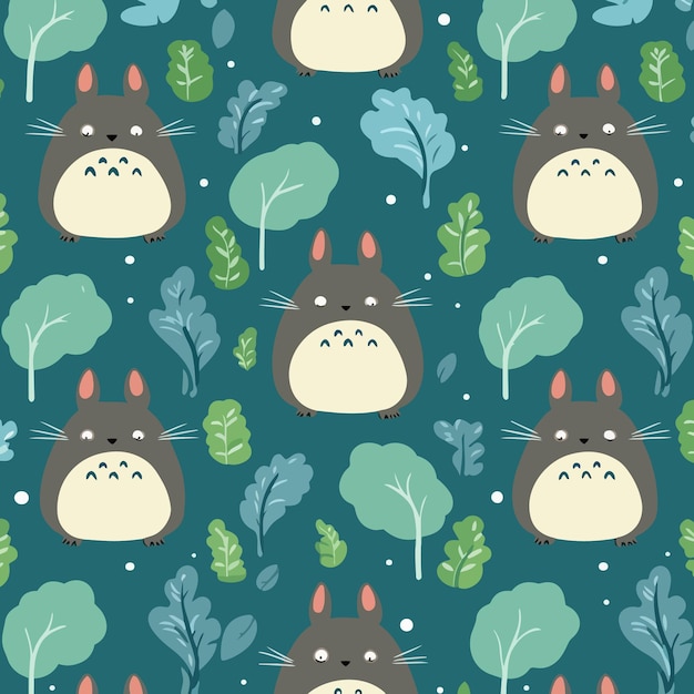 Vetor bonito totoro design de padrão perfeito fundo colorido