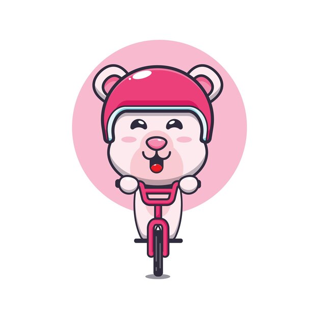 bonito urso polar mascote personagem de desenho animado passeio de bicicleta