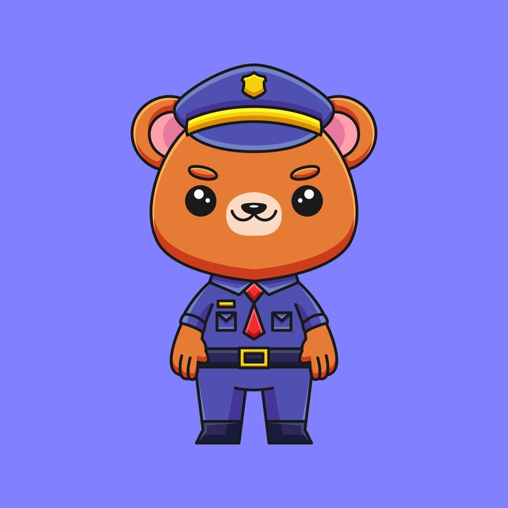 Vetor bonito urso policial desenho animado doodle conceito desenhado à mão vetor ilustração do ícone kawaii