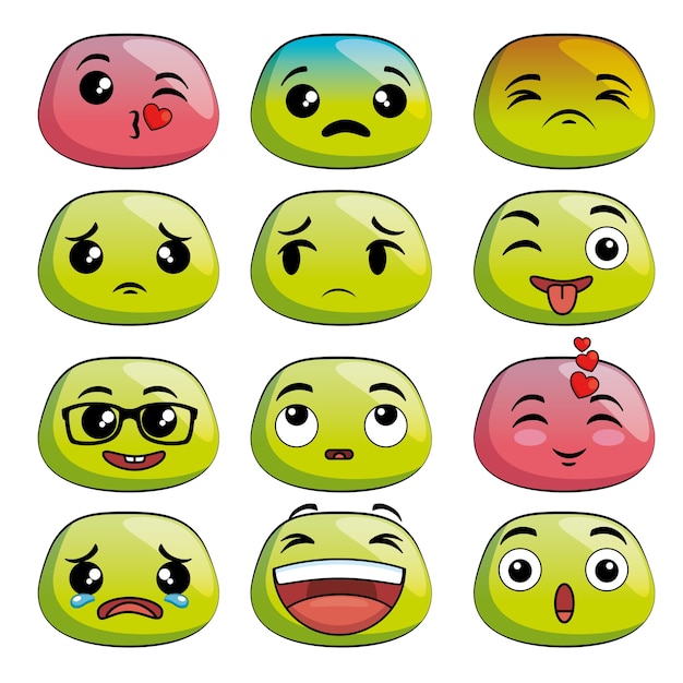 Vetor bonitos ícones de desenhos animados emoji