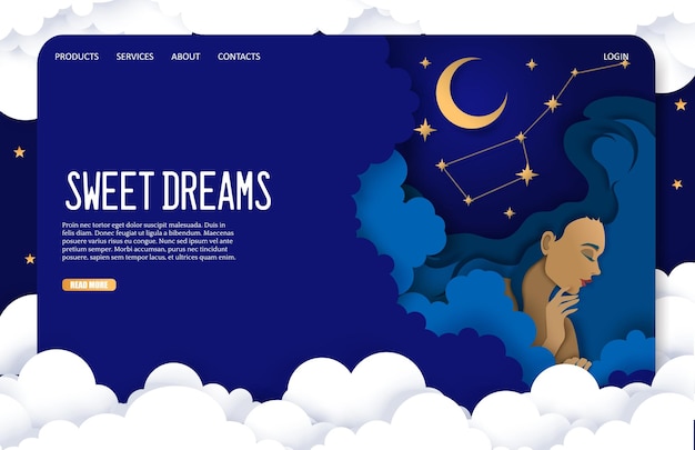 Vetor bons sonhos vetor modelo de design de página de destino do site