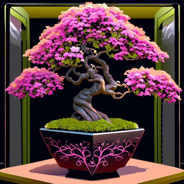 Vetor bonsai sakura em uma panela de cerâmica quadrada ilustração vetorial de estilo moderno