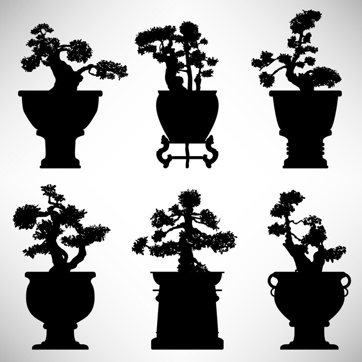 Vetor bonsai tree plant flower pot.