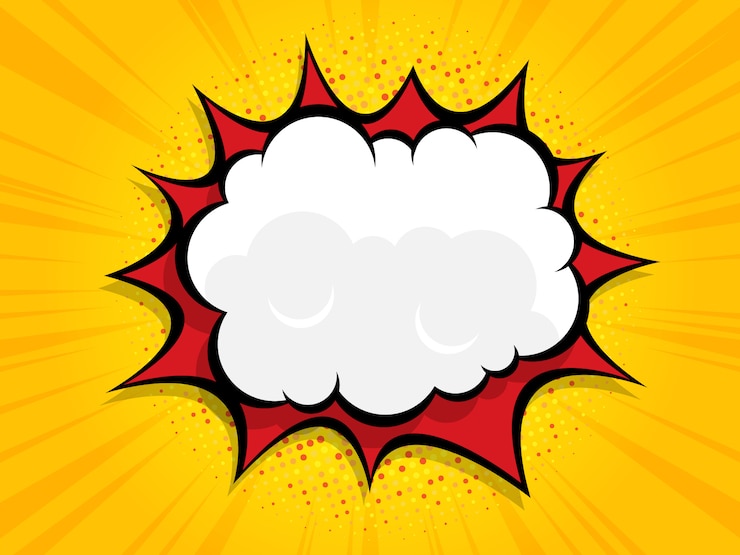 Vetor boom em branco discurso bolha quadrinhos, pop art com meio-tom