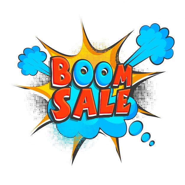 Boom sale text sobre o fundo do estilo pop art.