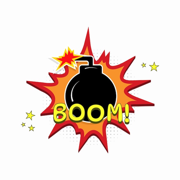 Boom Texto Câmica Ilustração Gráfica Explosão Sonora Arte Pop Simbolo de Palavras Design Visual